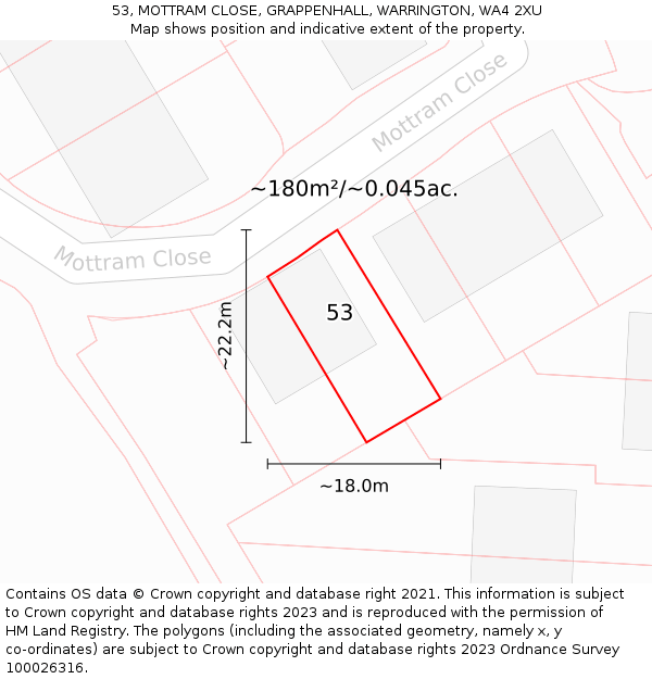 53, MOTTRAM CLOSE, GRAPPENHALL, WARRINGTON, WA4 2XU: Plot and title map