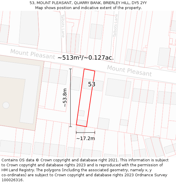 53, MOUNT PLEASANT, QUARRY BANK, BRIERLEY HILL, DY5 2YY: Plot and title map