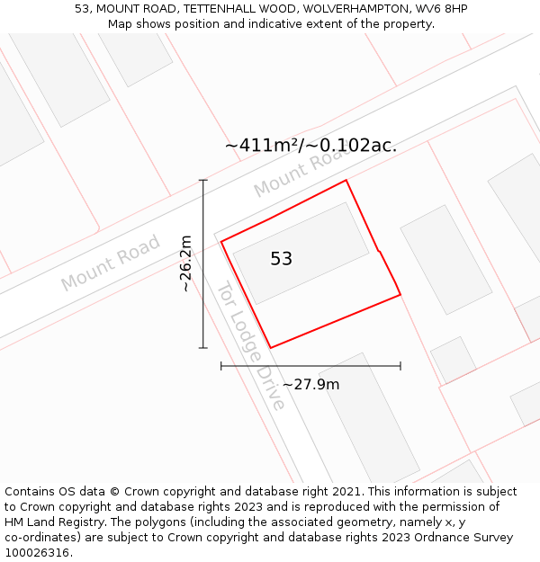 53, MOUNT ROAD, TETTENHALL WOOD, WOLVERHAMPTON, WV6 8HP: Plot and title map