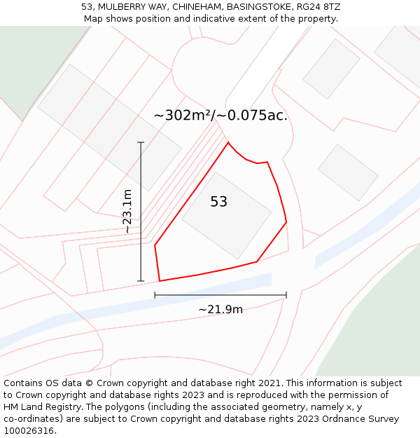 53, MULBERRY WAY, CHINEHAM, BASINGSTOKE, RG24 8TZ: Plot and title map