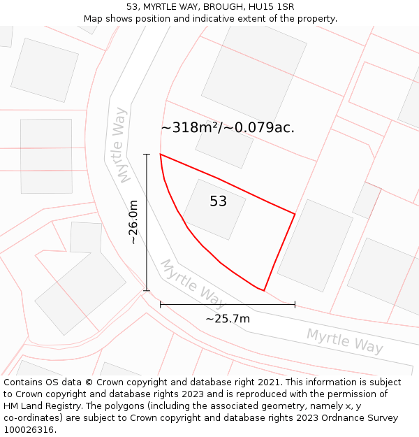 53, MYRTLE WAY, BROUGH, HU15 1SR: Plot and title map