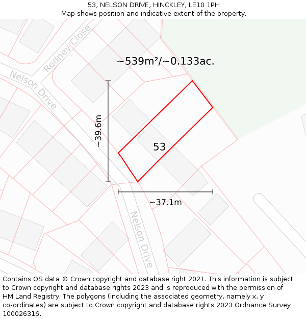 53, NELSON DRIVE, HINCKLEY, LE10 1PH: Plot and title map