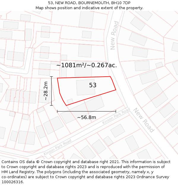 53, NEW ROAD, BOURNEMOUTH, BH10 7DP: Plot and title map