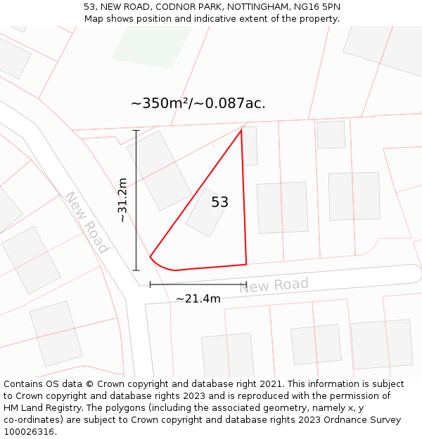 53, NEW ROAD, CODNOR PARK, NOTTINGHAM, NG16 5PN: Plot and title map