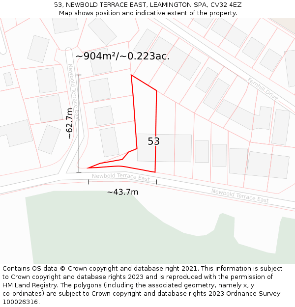 53, NEWBOLD TERRACE EAST, LEAMINGTON SPA, CV32 4EZ: Plot and title map