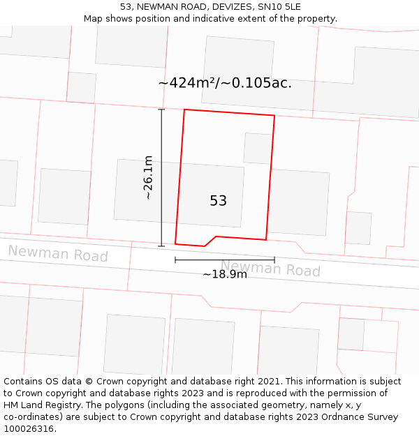 53, NEWMAN ROAD, DEVIZES, SN10 5LE: Plot and title map
