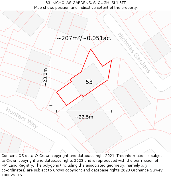 53, NICHOLAS GARDENS, SLOUGH, SL1 5TT: Plot and title map