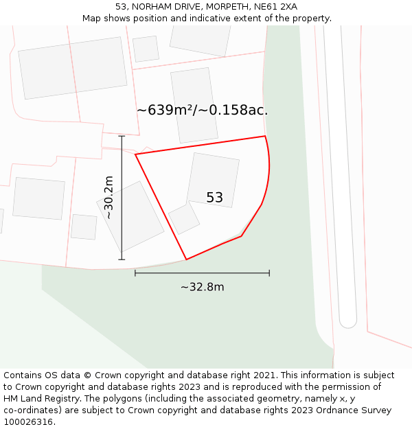 53, NORHAM DRIVE, MORPETH, NE61 2XA: Plot and title map
