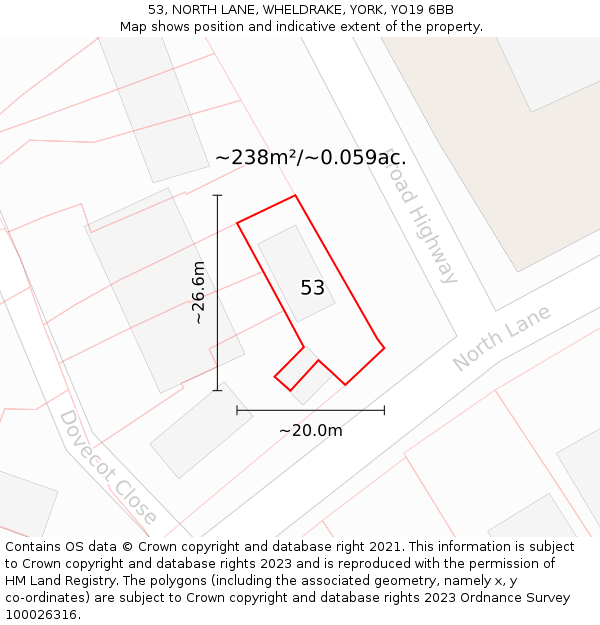 53, NORTH LANE, WHELDRAKE, YORK, YO19 6BB: Plot and title map