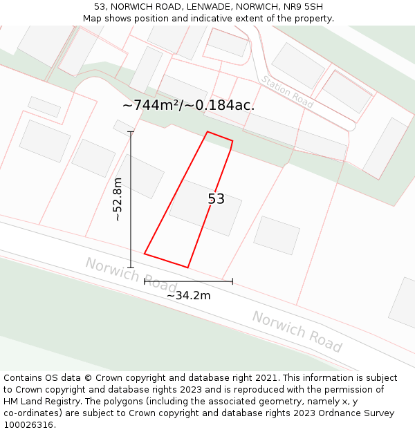 53, NORWICH ROAD, LENWADE, NORWICH, NR9 5SH: Plot and title map
