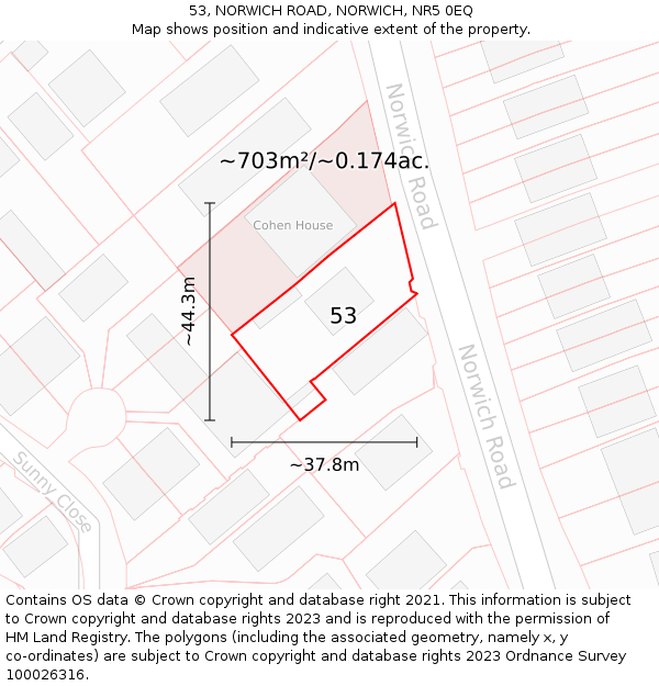 53, NORWICH ROAD, NORWICH, NR5 0EQ: Plot and title map