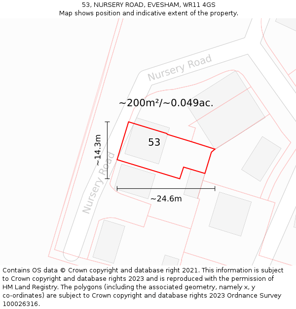 53, NURSERY ROAD, EVESHAM, WR11 4GS: Plot and title map