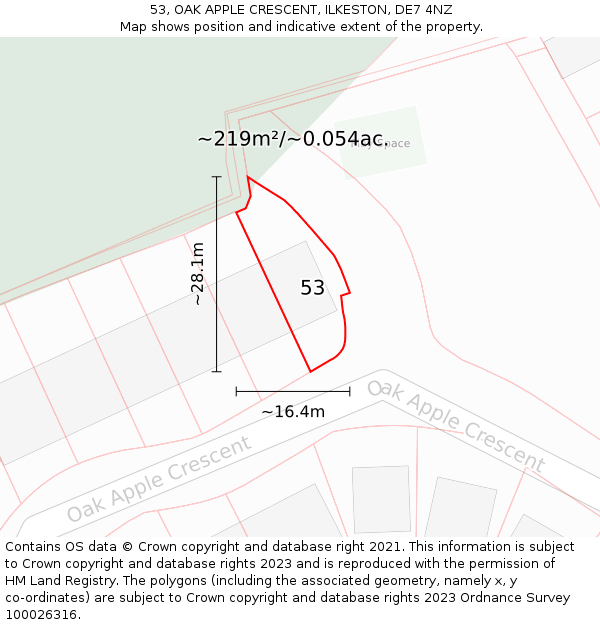 53, OAK APPLE CRESCENT, ILKESTON, DE7 4NZ: Plot and title map
