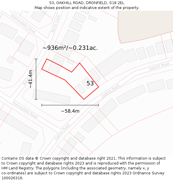 53, OAKHILL ROAD, DRONFIELD, S18 2EL: Plot and title map