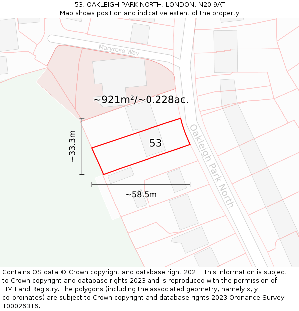 53, OAKLEIGH PARK NORTH, LONDON, N20 9AT: Plot and title map