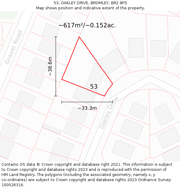 53, OAKLEY DRIVE, BROMLEY, BR2 8PS: Plot and title map