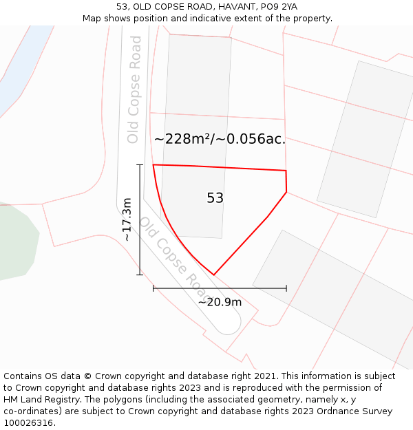 53, OLD COPSE ROAD, HAVANT, PO9 2YA: Plot and title map