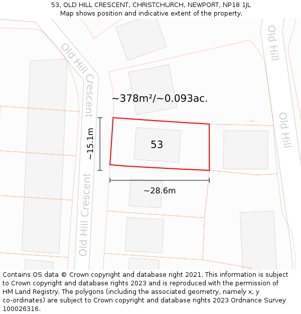 53, OLD HILL CRESCENT, CHRISTCHURCH, NEWPORT, NP18 1JL: Plot and title map
