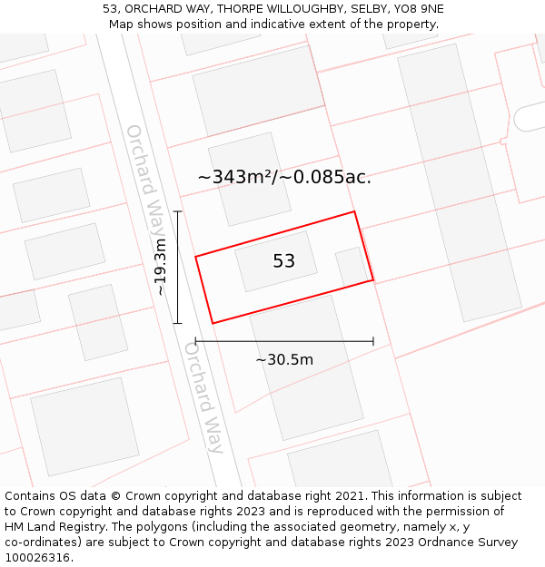 53, ORCHARD WAY, THORPE WILLOUGHBY, SELBY, YO8 9NE: Plot and title map