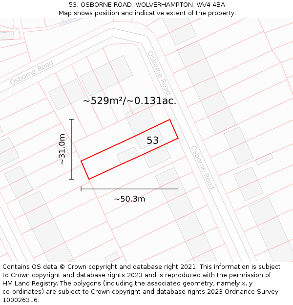 53, OSBORNE ROAD, WOLVERHAMPTON, WV4 4BA: Plot and title map