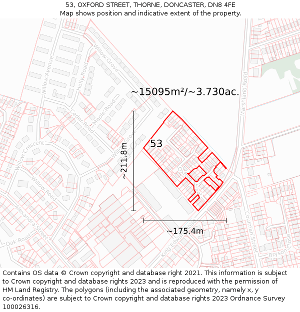 53, OXFORD STREET, THORNE, DONCASTER, DN8 4FE: Plot and title map