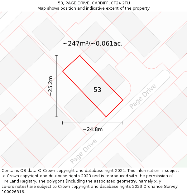 53, PAGE DRIVE, CARDIFF, CF24 2TU: Plot and title map