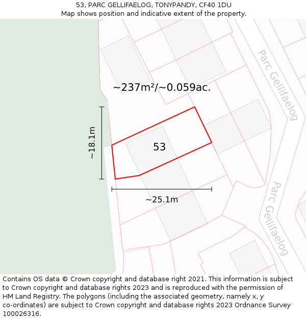 53, PARC GELLIFAELOG, TONYPANDY, CF40 1DU: Plot and title map