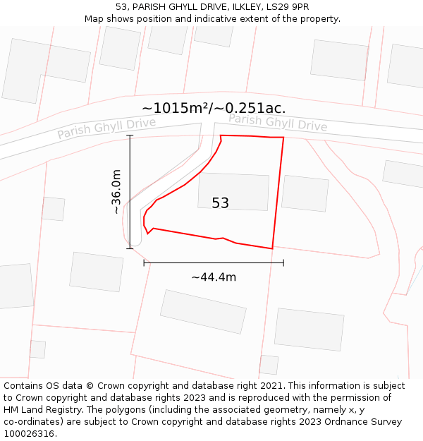 53, PARISH GHYLL DRIVE, ILKLEY, LS29 9PR: Plot and title map