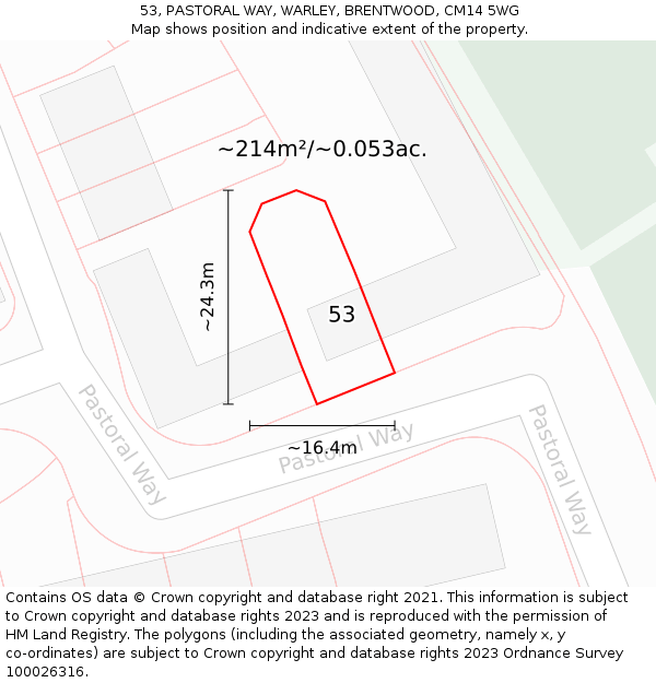 53, PASTORAL WAY, WARLEY, BRENTWOOD, CM14 5WG: Plot and title map