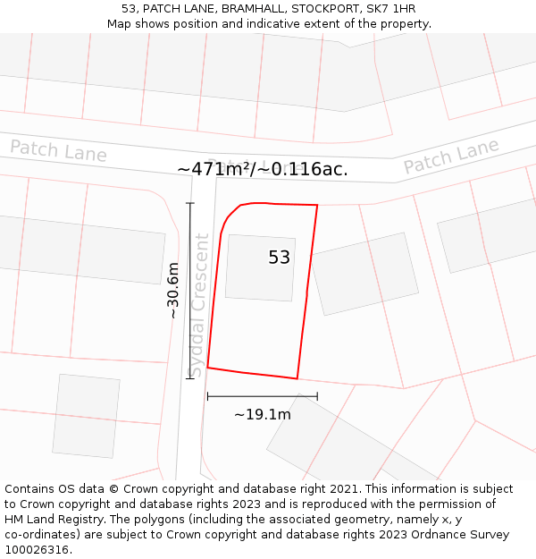53, PATCH LANE, BRAMHALL, STOCKPORT, SK7 1HR: Plot and title map