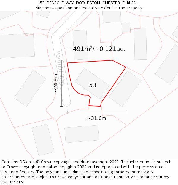 53, PENFOLD WAY, DODLESTON, CHESTER, CH4 9NL: Plot and title map