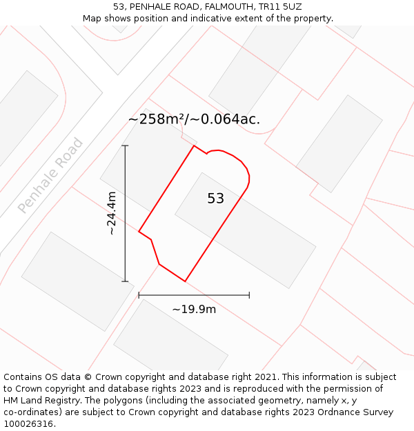 53, PENHALE ROAD, FALMOUTH, TR11 5UZ: Plot and title map
