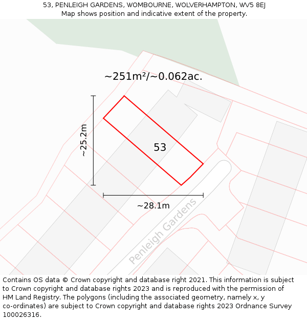 53, PENLEIGH GARDENS, WOMBOURNE, WOLVERHAMPTON, WV5 8EJ: Plot and title map