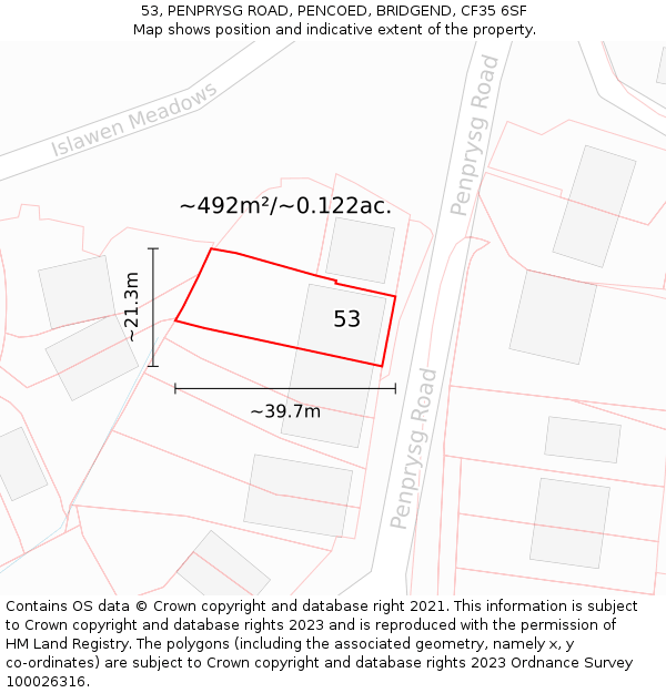 53, PENPRYSG ROAD, PENCOED, BRIDGEND, CF35 6SF: Plot and title map