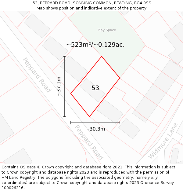 53, PEPPARD ROAD, SONNING COMMON, READING, RG4 9SS: Plot and title map