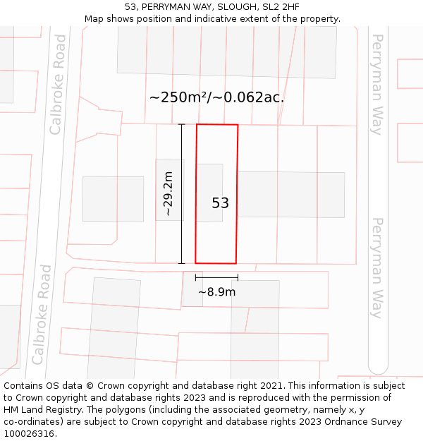 53, PERRYMAN WAY, SLOUGH, SL2 2HF: Plot and title map