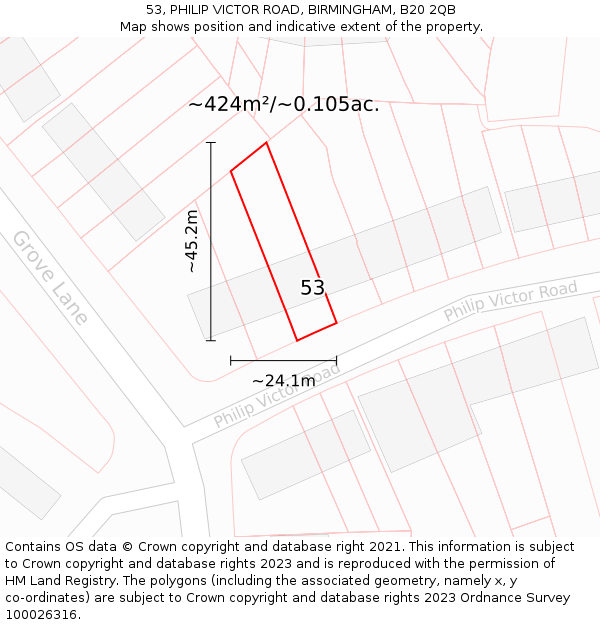 53, PHILIP VICTOR ROAD, BIRMINGHAM, B20 2QB: Plot and title map