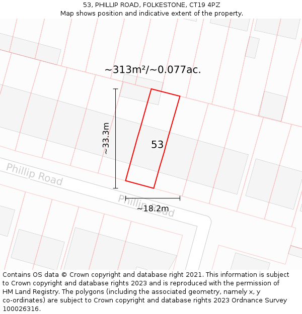 53, PHILLIP ROAD, FOLKESTONE, CT19 4PZ: Plot and title map