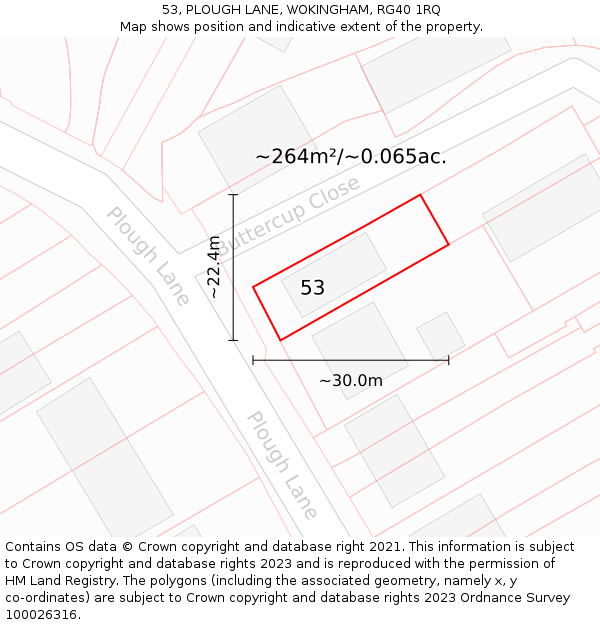 53, PLOUGH LANE, WOKINGHAM, RG40 1RQ: Plot and title map