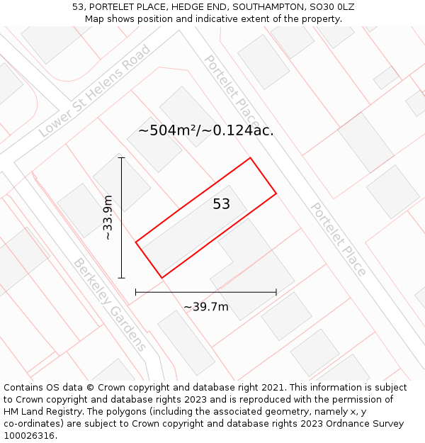 53, PORTELET PLACE, HEDGE END, SOUTHAMPTON, SO30 0LZ: Plot and title map