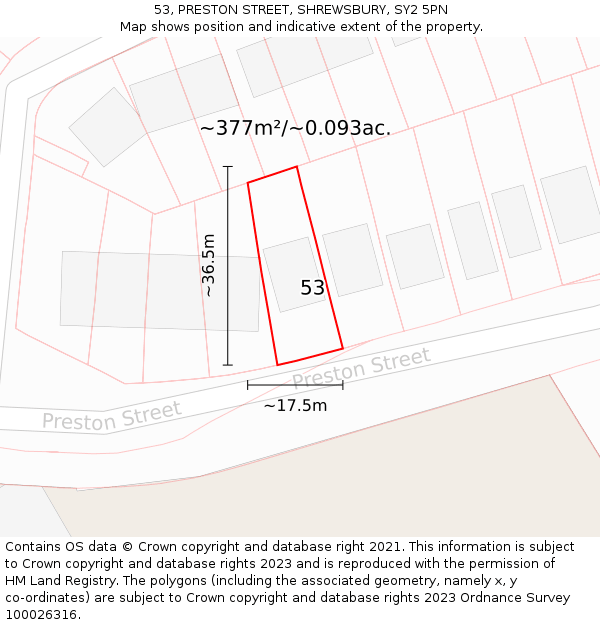 53, PRESTON STREET, SHREWSBURY, SY2 5PN: Plot and title map