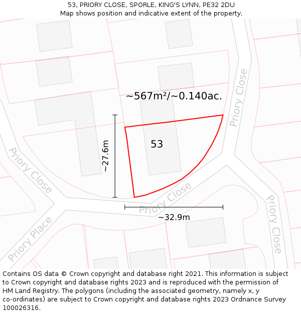 53, PRIORY CLOSE, SPORLE, KING'S LYNN, PE32 2DU: Plot and title map