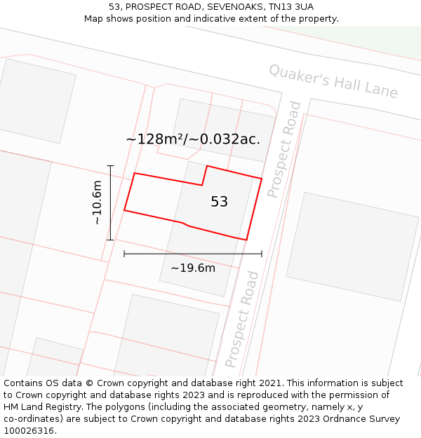 53, PROSPECT ROAD, SEVENOAKS, TN13 3UA: Plot and title map