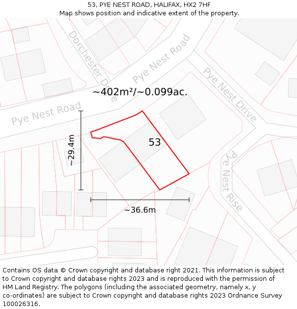 53, PYE NEST ROAD, HALIFAX, HX2 7HF: Plot and title map