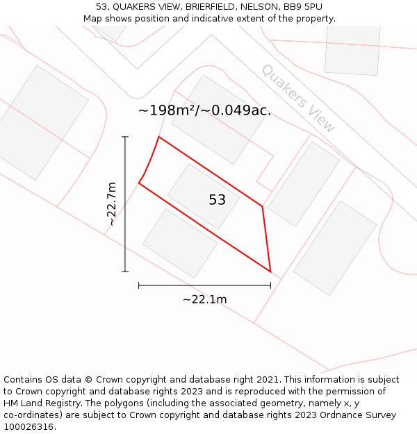 53, QUAKERS VIEW, BRIERFIELD, NELSON, BB9 5PU: Plot and title map