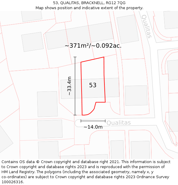 53, QUALITAS, BRACKNELL, RG12 7QG: Plot and title map