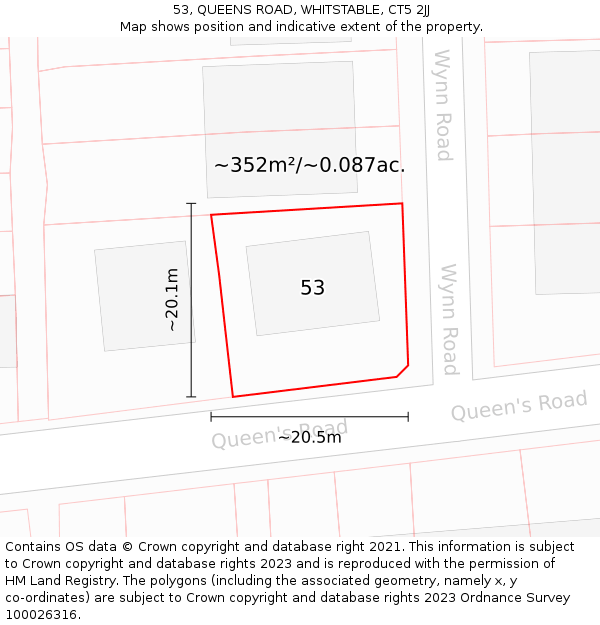 53, QUEENS ROAD, WHITSTABLE, CT5 2JJ: Plot and title map