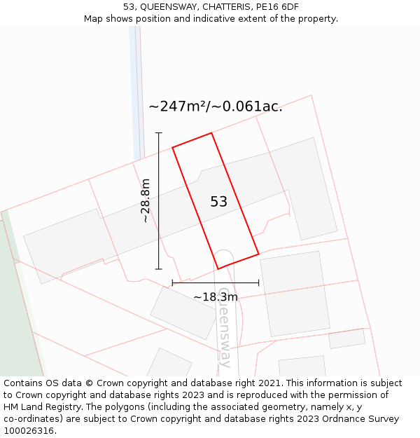 53, QUEENSWAY, CHATTERIS, PE16 6DF: Plot and title map