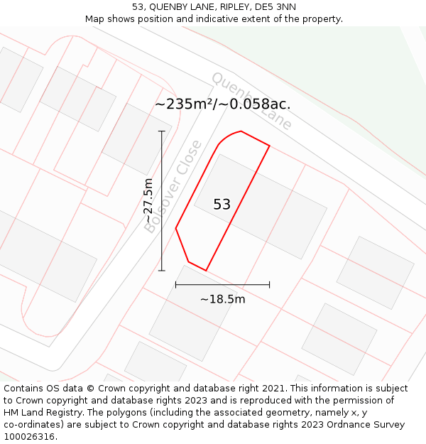 53, QUENBY LANE, RIPLEY, DE5 3NN: Plot and title map