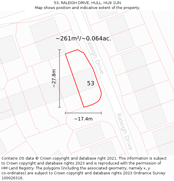 53, RALEIGH DRIVE, HULL, HU9 1UN: Plot and title map